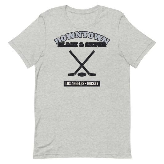 Downtown Black & Silver Hockey Tee in athletic heather, front