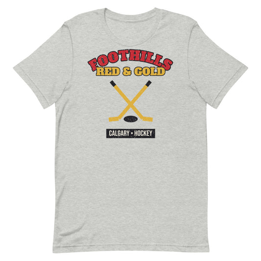 Foothills Red & Gold Hockey Tee in athletic heather, front