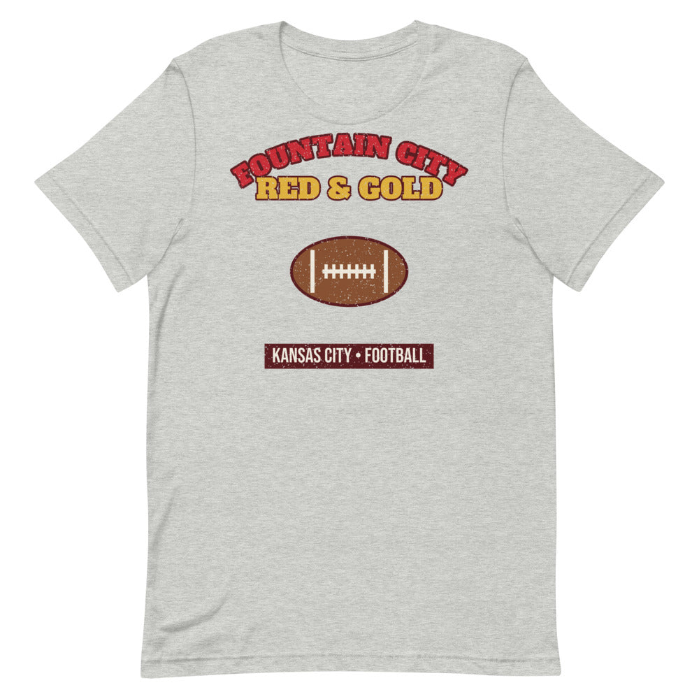 Fountain City Red & Gold Football Tee in athletic heather, front