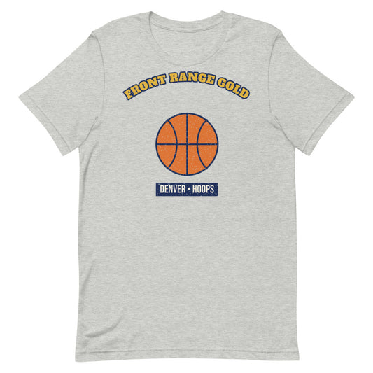 Front Range Gold Hoops Tee in athletic heather, front