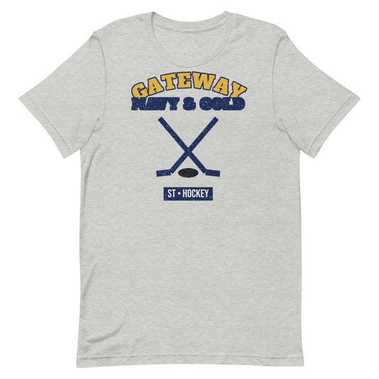 Gateway Navy & Gold Hockey Tee in athletic heather, front