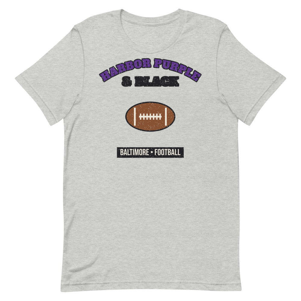 Harbor Purple & Black Football Tee in athletic heather, front