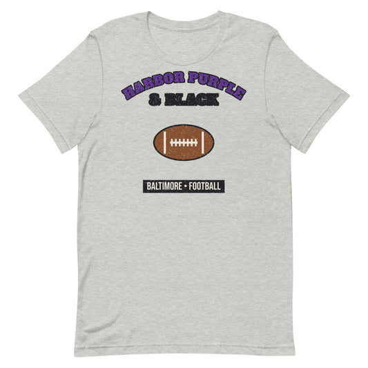 Harbor Purple & Black Football Tee in athletic heather, front