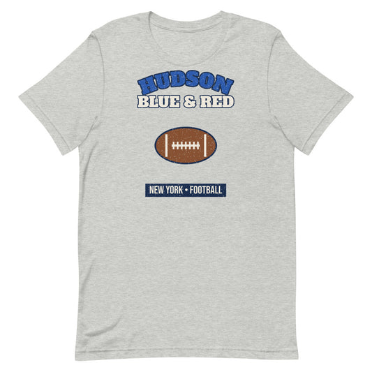 Hudson Blue & Red Football Tee in athletic heather, front