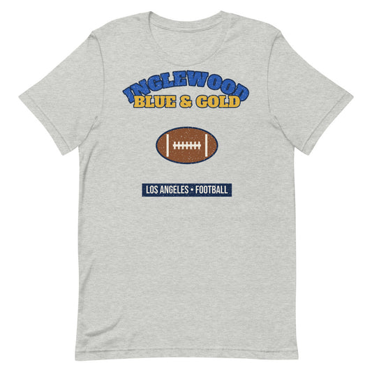 Inglewood Blue & Gold Football Tee in athletic heather, front