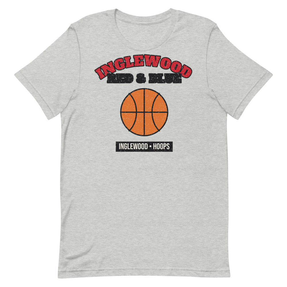Inglewood Red & Blue Hoops Tee in athletic heather, front