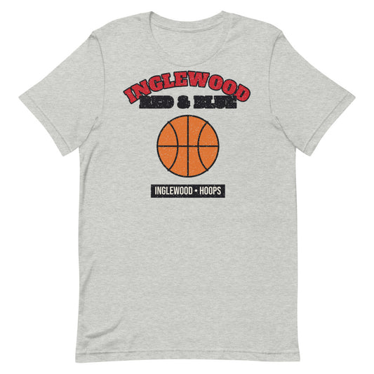 Inglewood Red & Blue Hoops Tee in athletic heather, front