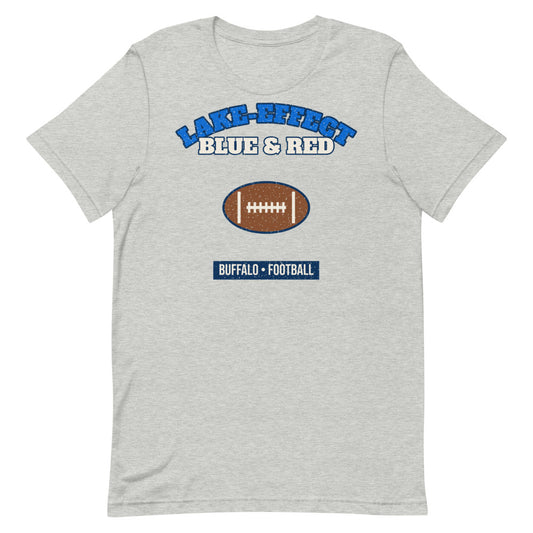 Lake-Effect Blue & Red Football Tee in athletic heather, front