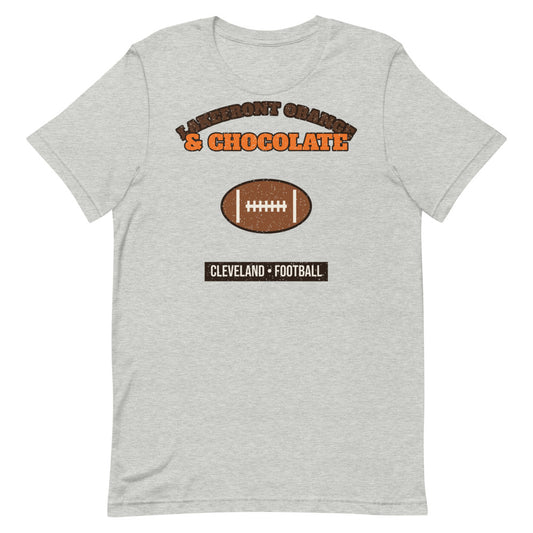 Lakefront Orange & Chocolate Football Tee in athletic heather, front