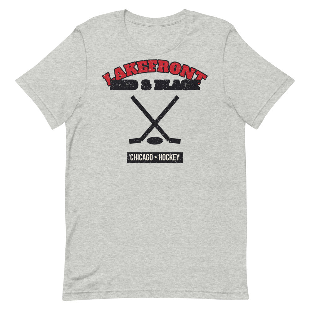 Lakefront Red & Black Hockey Tee in athletic heather, front