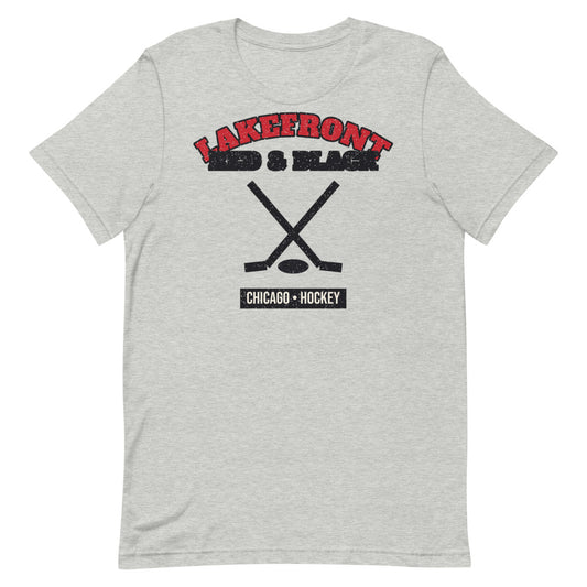 Lakefront Red & Black Hockey Tee in athletic heather, front
