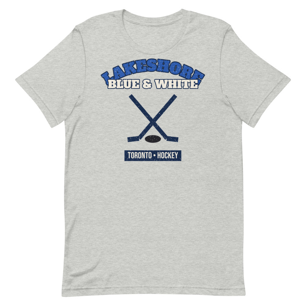 Lakeshore Blue & White Hockey Tee in athletic heather, front
