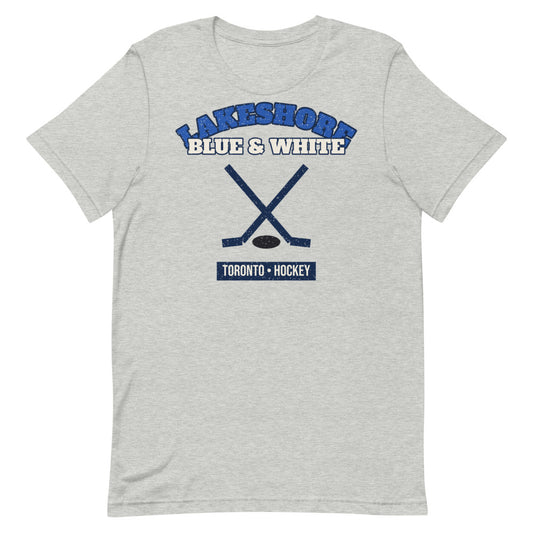 Lakeshore Blue & White Hockey Tee in athletic heather, front