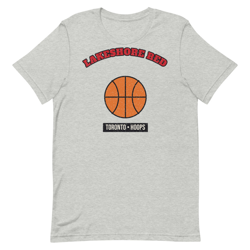 Lakeshore Red Hoops Tee in athletic heather, front