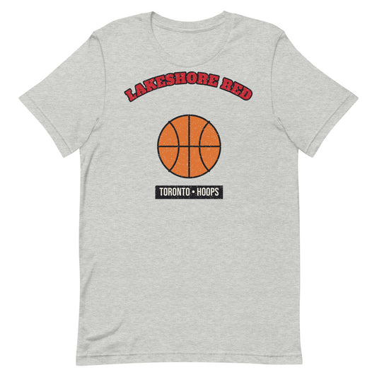 Lakeshore Red Hoops Tee in athletic heather, front