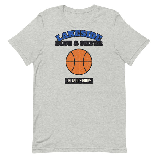 Lakeside Blue & Silver Hoops Tee in athletic heather, front