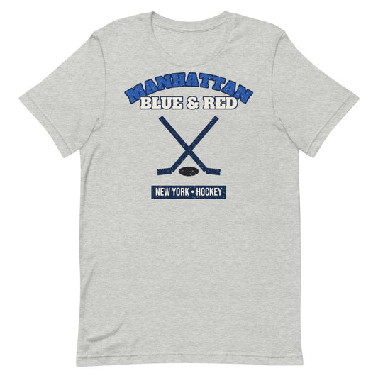Manhattan Blue & Red Hockey Tee in athletic heather, front