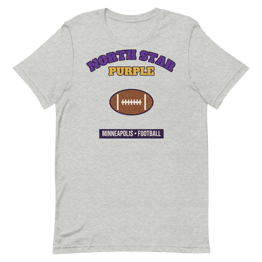 North Star Purple Football Tee in athletic heather, front