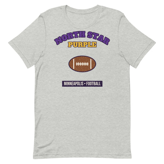 North Star Purple Football Tee in athletic heather, front