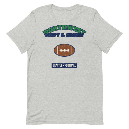 Northwest Navy & Green Football Tee in athletic heather, front
