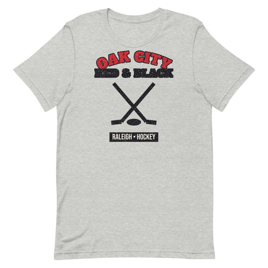 Oak City Red & Black Hockey Tee in athletic heather, front