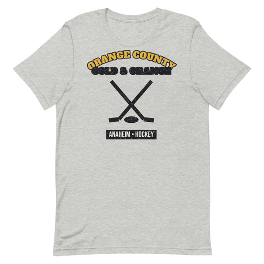 Orange County Gold & Orange Hockey Tee in athletic heather, front