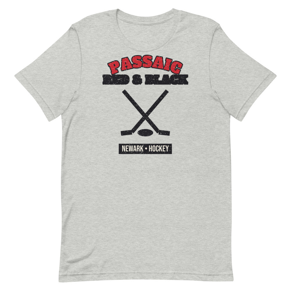 Passaic Red & Black Hockey Tee in athletic heather, front