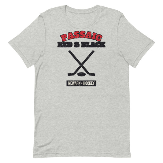 Passaic Red & Black Hockey Tee in athletic heather, front
