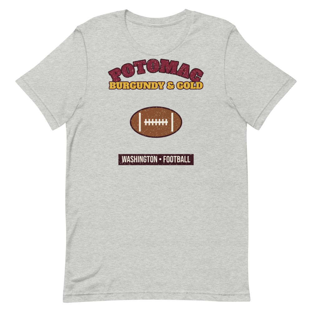 Potomac Burgundy & Gold Football Tee in athletic heather, front