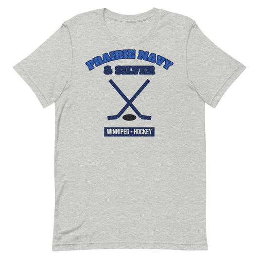 Prairie Navy & Silver Hockey Tee in athletic heather, front