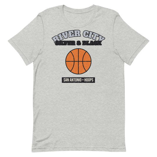 River City Silver & Black Hoops Tee in athletic heather, front