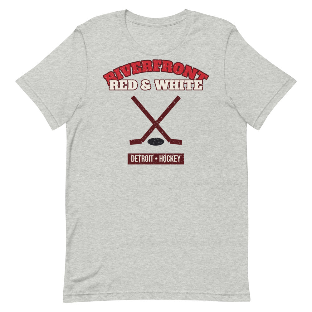 Riverfront Red & White Hockey Tee in athletic heather, front