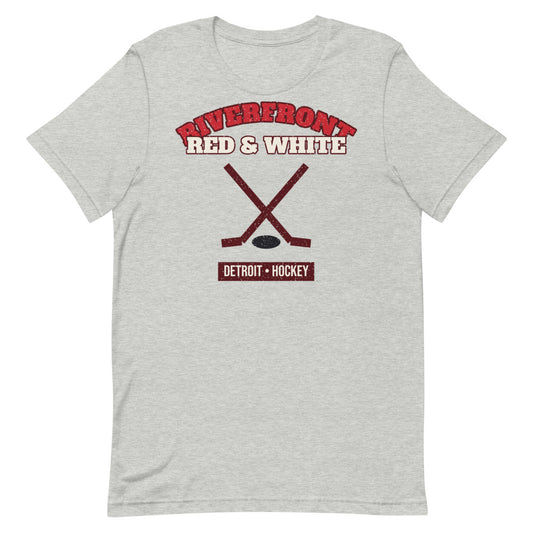 Riverfront Red & White Hockey Tee in athletic heather, front