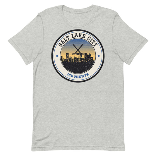 Salt Lake City Ice Nights Tee in athletic heather, front