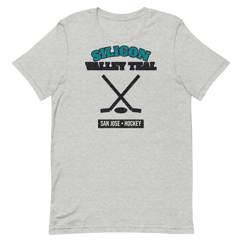 Silicon Valley Teal Hockey Tee in athletic heather, front