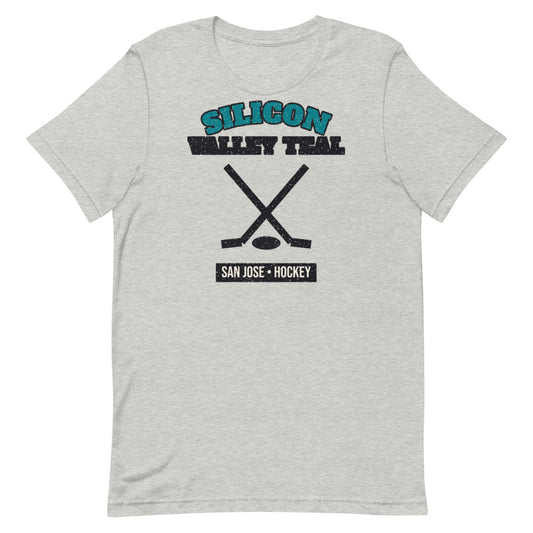 Silicon Valley Teal Hockey Tee in athletic heather, front