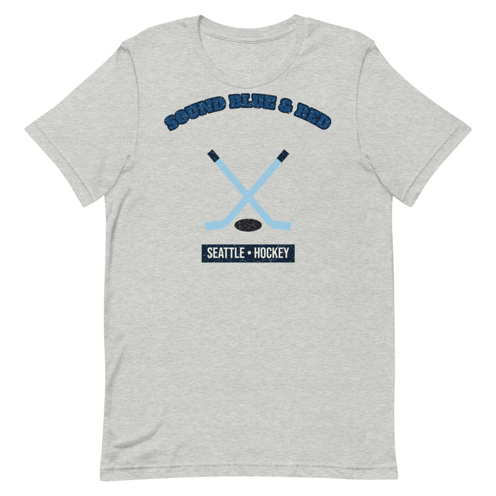Sound Blue & Red Hockey Tee in athletic heather, front