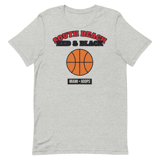 South Beach Red & Black Hoops Tee in athletic heather, front
