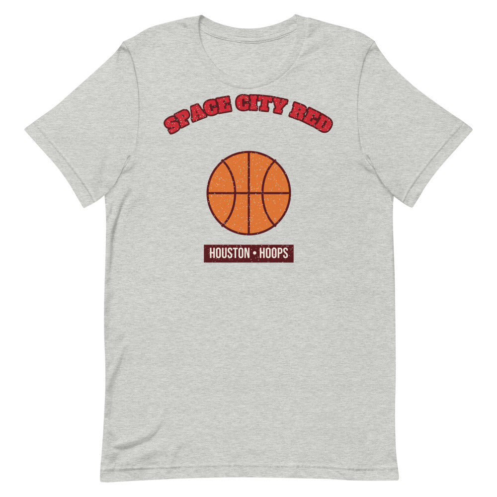 Space City Red Hoops Tee in athletic heather, front