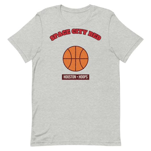 Space City Red Hoops Tee in athletic heather, front