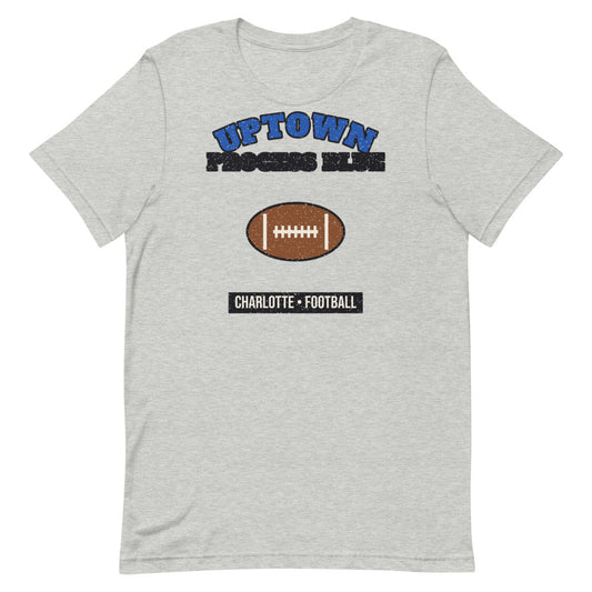 Uptown Process Blue Football Tee in athletic heather, front
