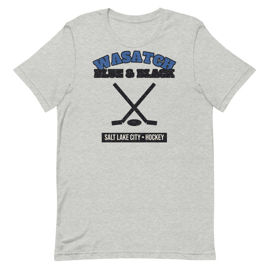 Wasatch Blue & Black Hockey Tee in athletic heather, front