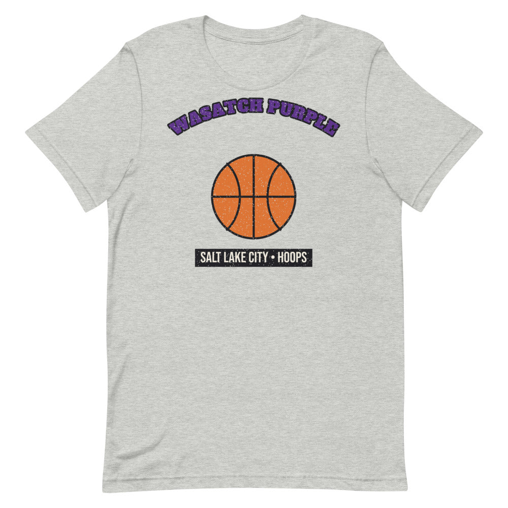 Wasatch Purple Hoops Tee in athletic heather, front