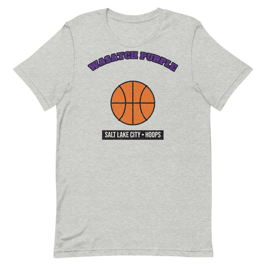 Wasatch Purple Hoops Tee in athletic heather, front