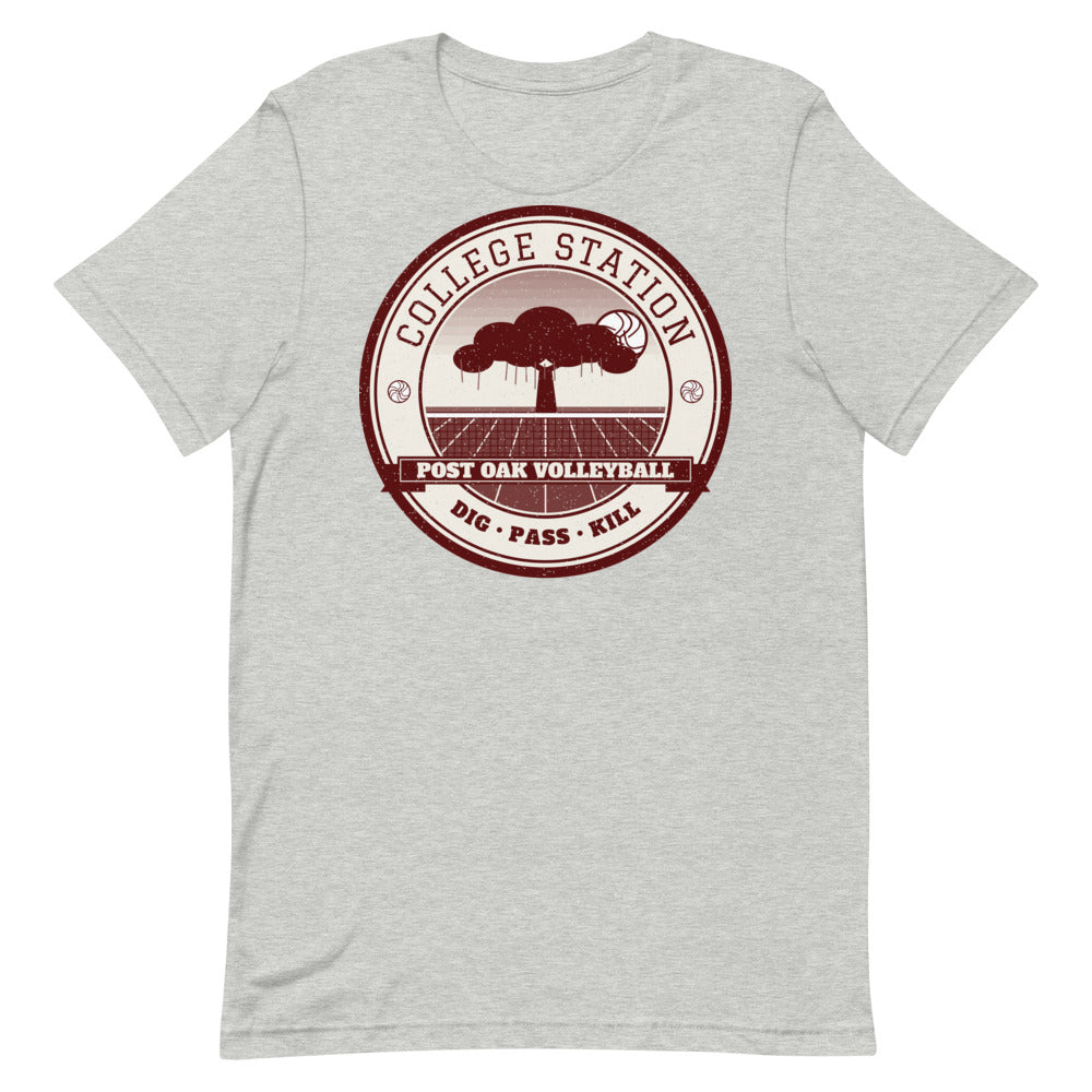 College Station Post Oak Volleyball Tee in athletic heather, front