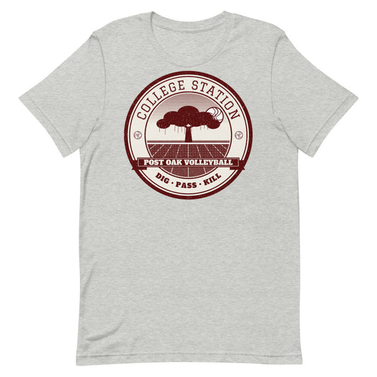 College Station Post Oak Volleyball Tee in athletic heather, front