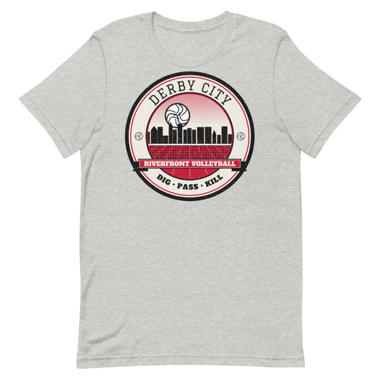 Derby City Riverfront Volleyball Tee in athletic heather, front