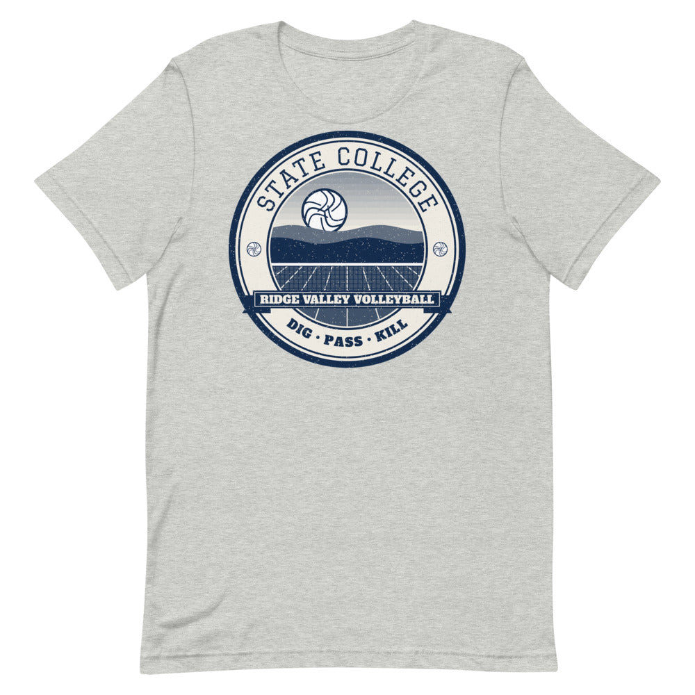 State College Ridge Valley Volleyball Tee in athletic heather, front