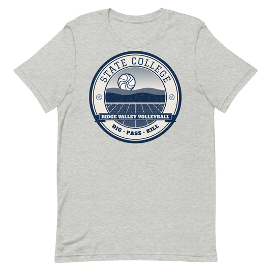 State College Ridge Valley Volleyball Tee in athletic heather, front