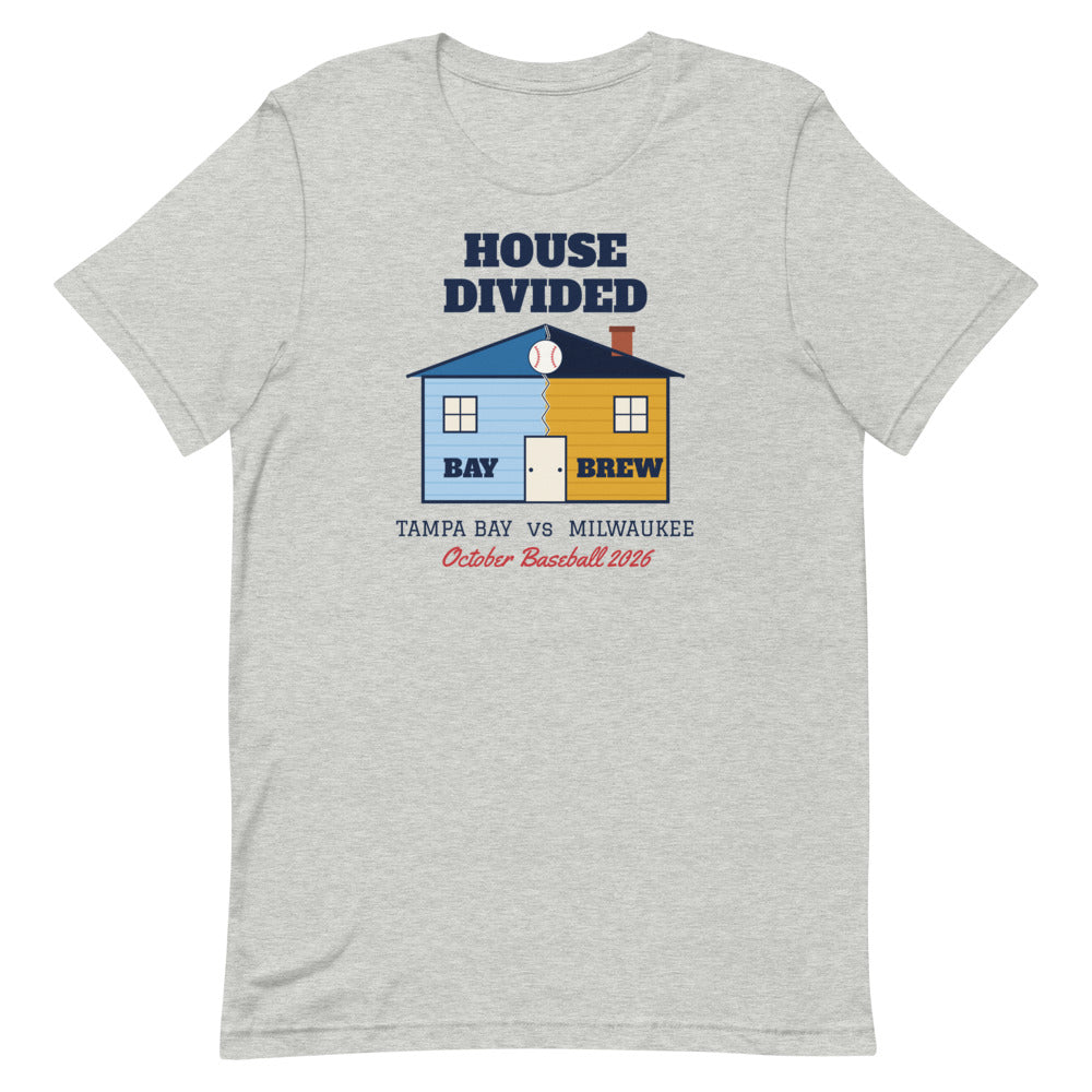 House Divided Tampa Bay vs Milwaukee Unisex Tee in athletic heather, front view